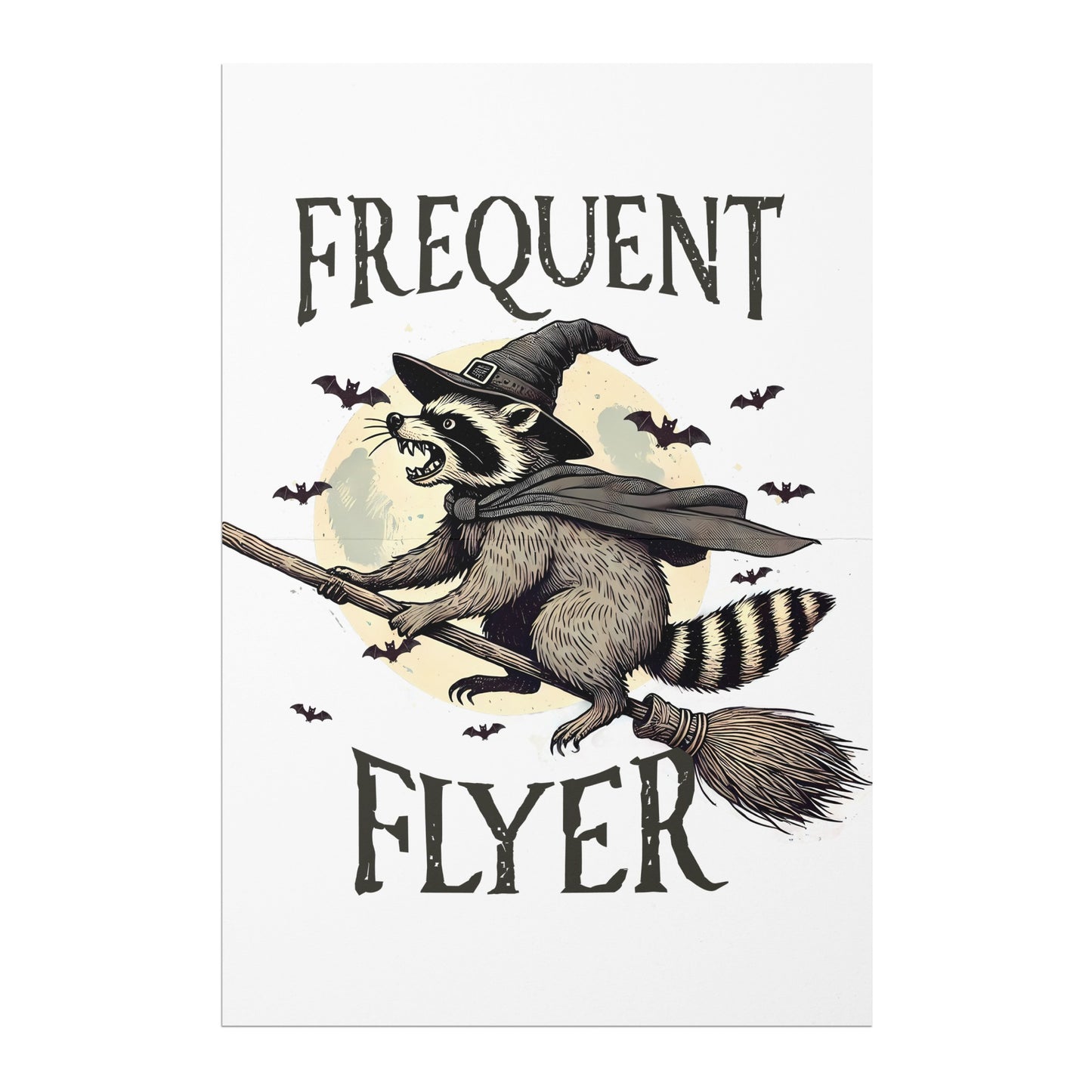 Frequent Flyer Raccoon On Broomstick Poster product type