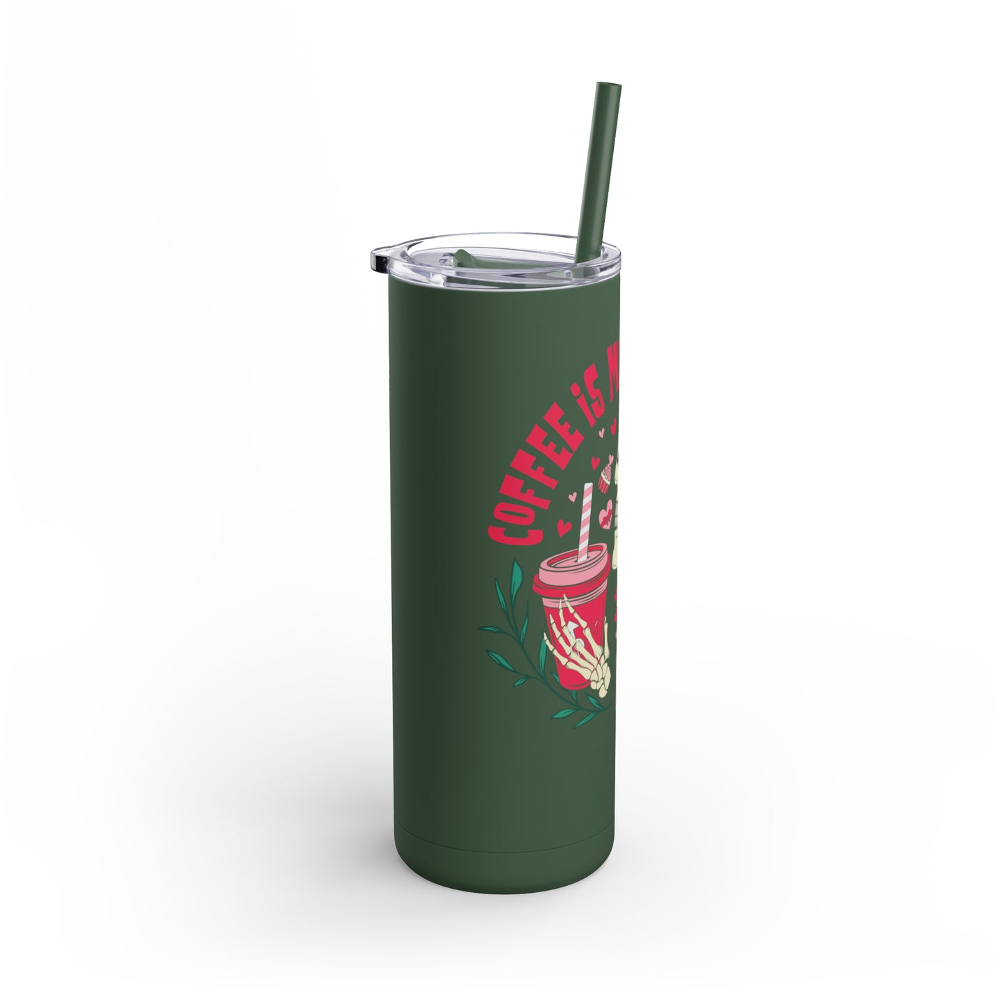 Coffee Skeleton Skinny Tumbler With Straw, Goth Valentine Coffee Tumbler 20 oz