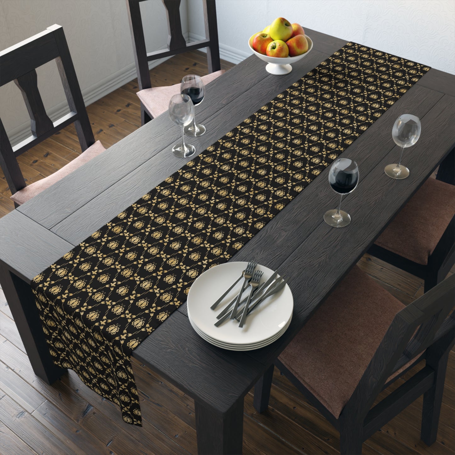Black Gold Table Runner, Elegant Table Decoration, Modern Holiday Table Cloth