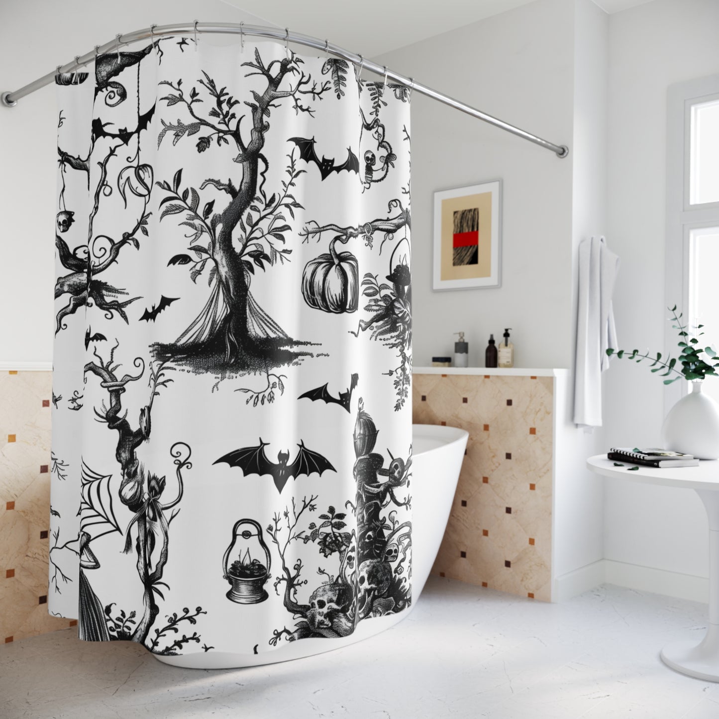 Spooky Halloween Tree and Bat Shower Curtain product