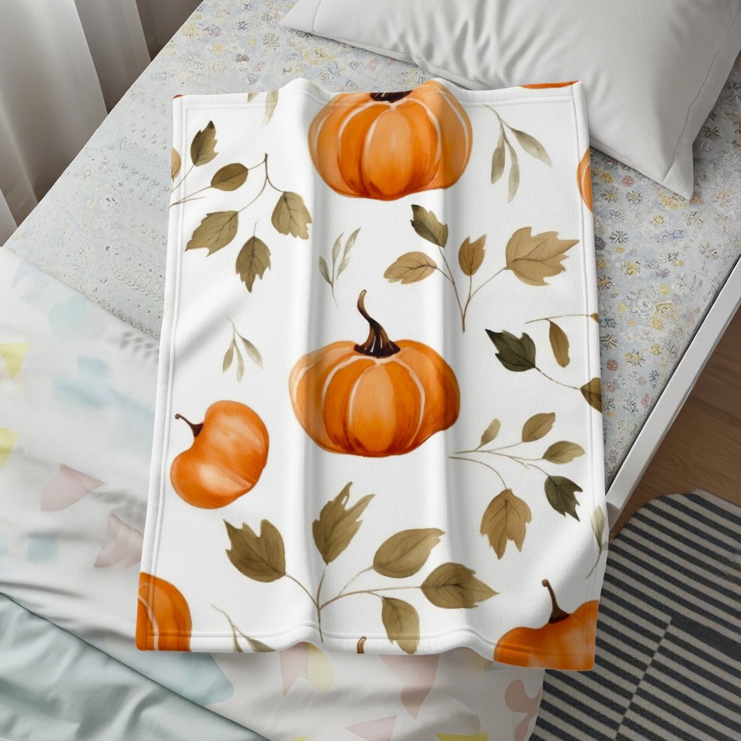 Pumpkin and Leaves Pattern Throw Blanket product