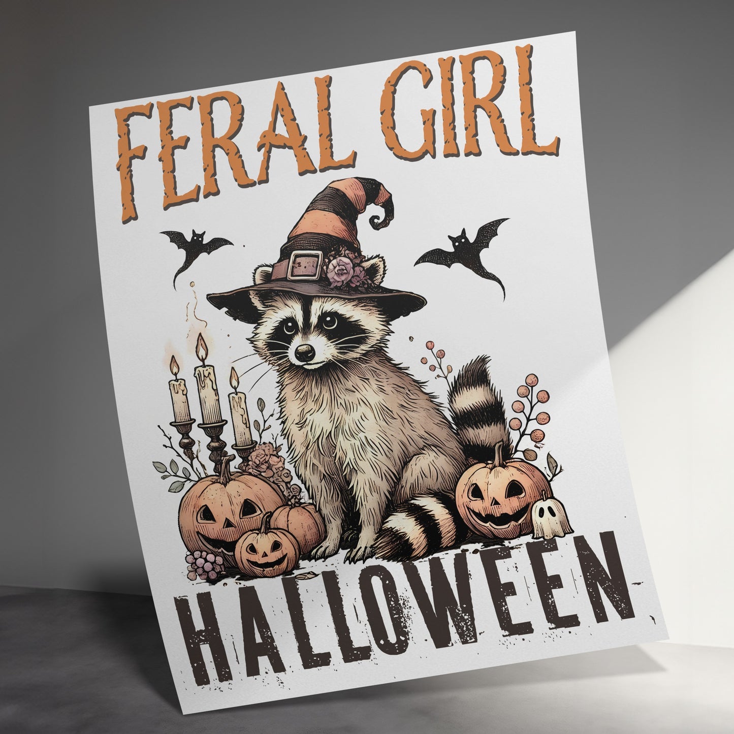 Feral Girl Halloween Raccoon Witch Art Print product