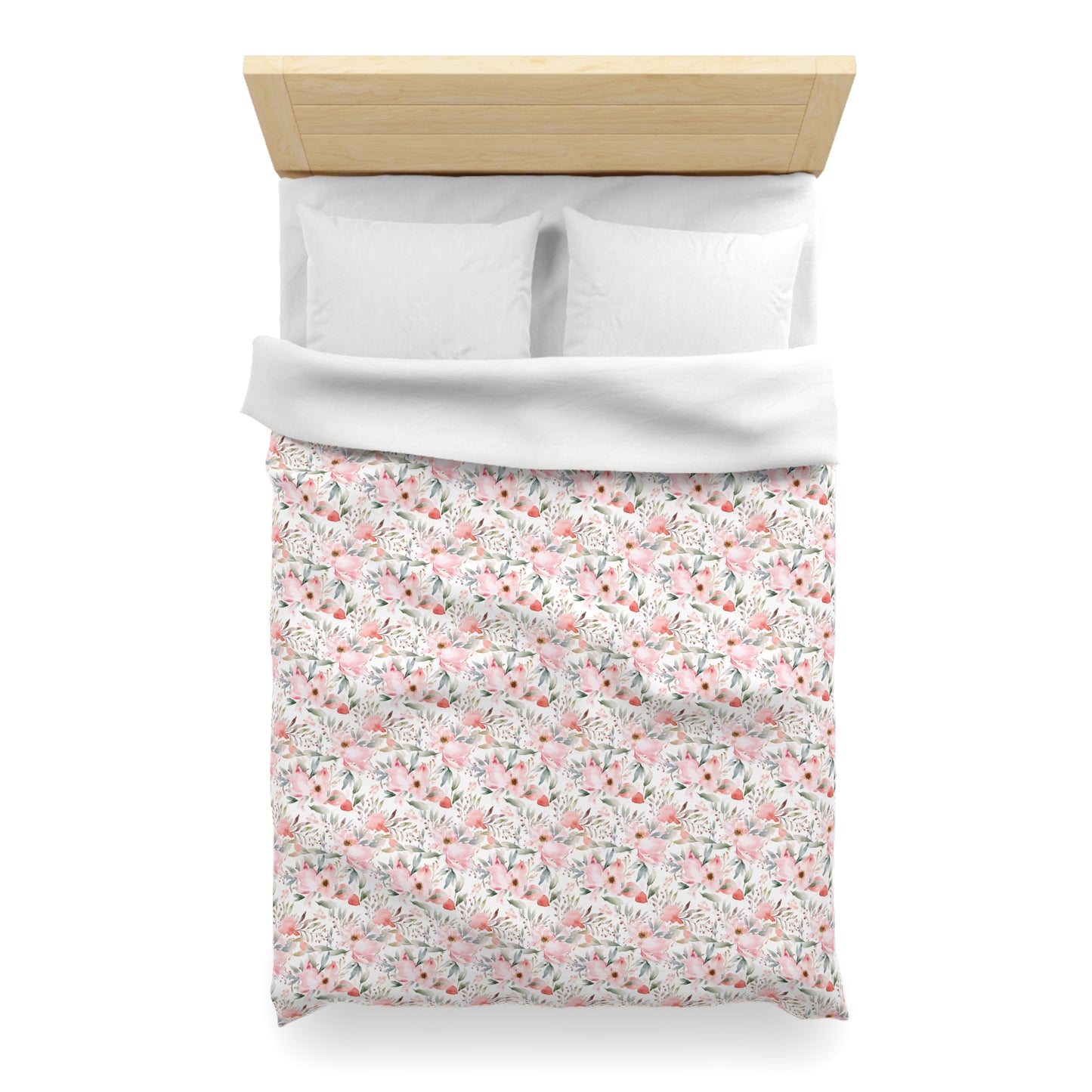 Pink Floral Microfiber Duvet Cover - Soft Bedding Set, Feminine Bedroom Decor, Floral Print Comforter Cover, Girls Room Decor, Lightweight