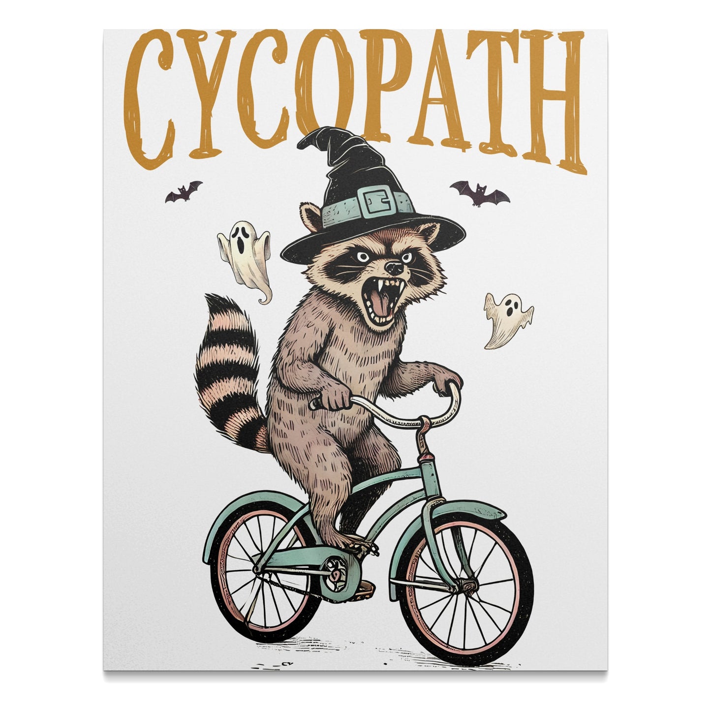Halloween Cycopath Poster Raccoon Riding Bicycle product