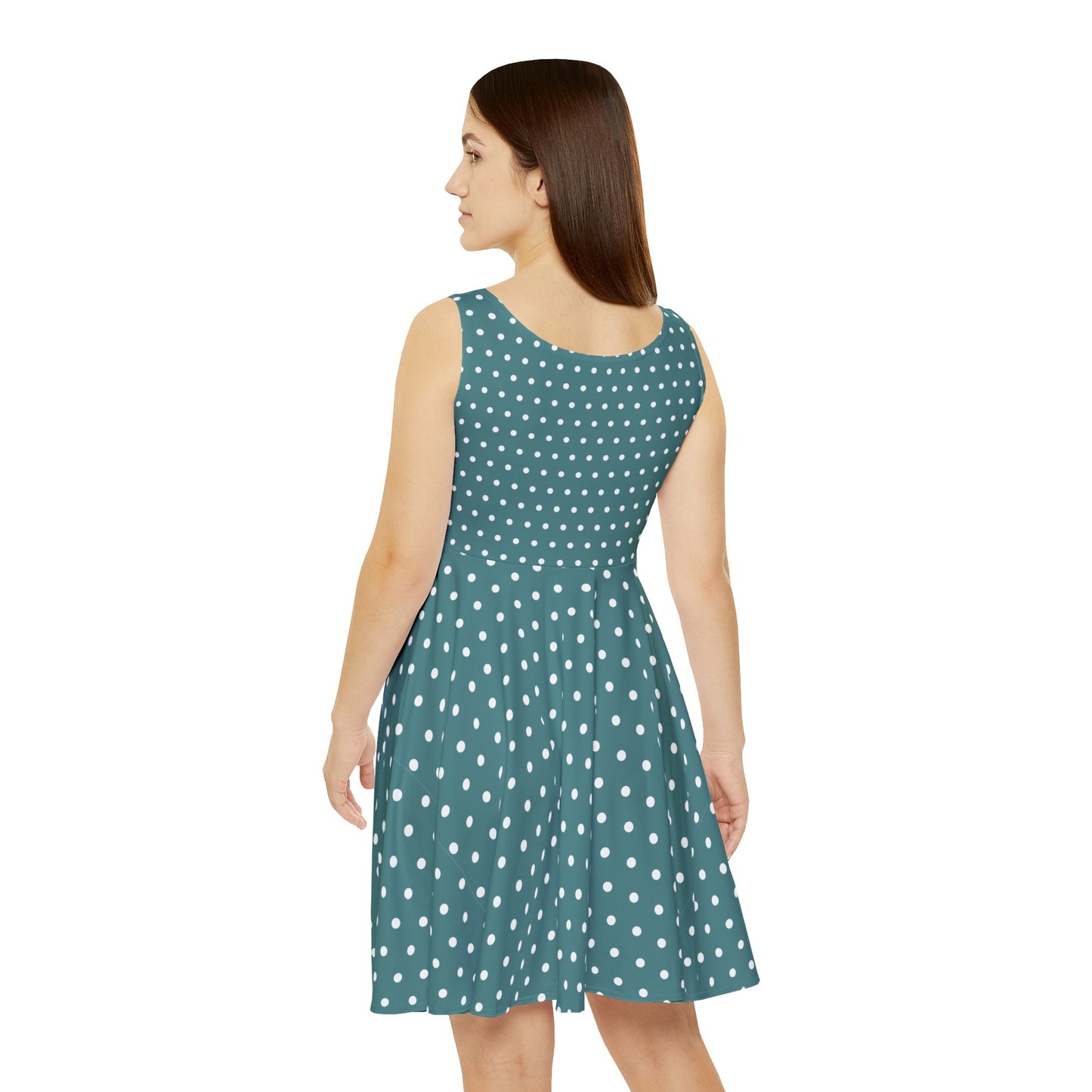 Green Polka Dot Skater Dress Cute Sundress, Summer Casual Dress, Swing Dress