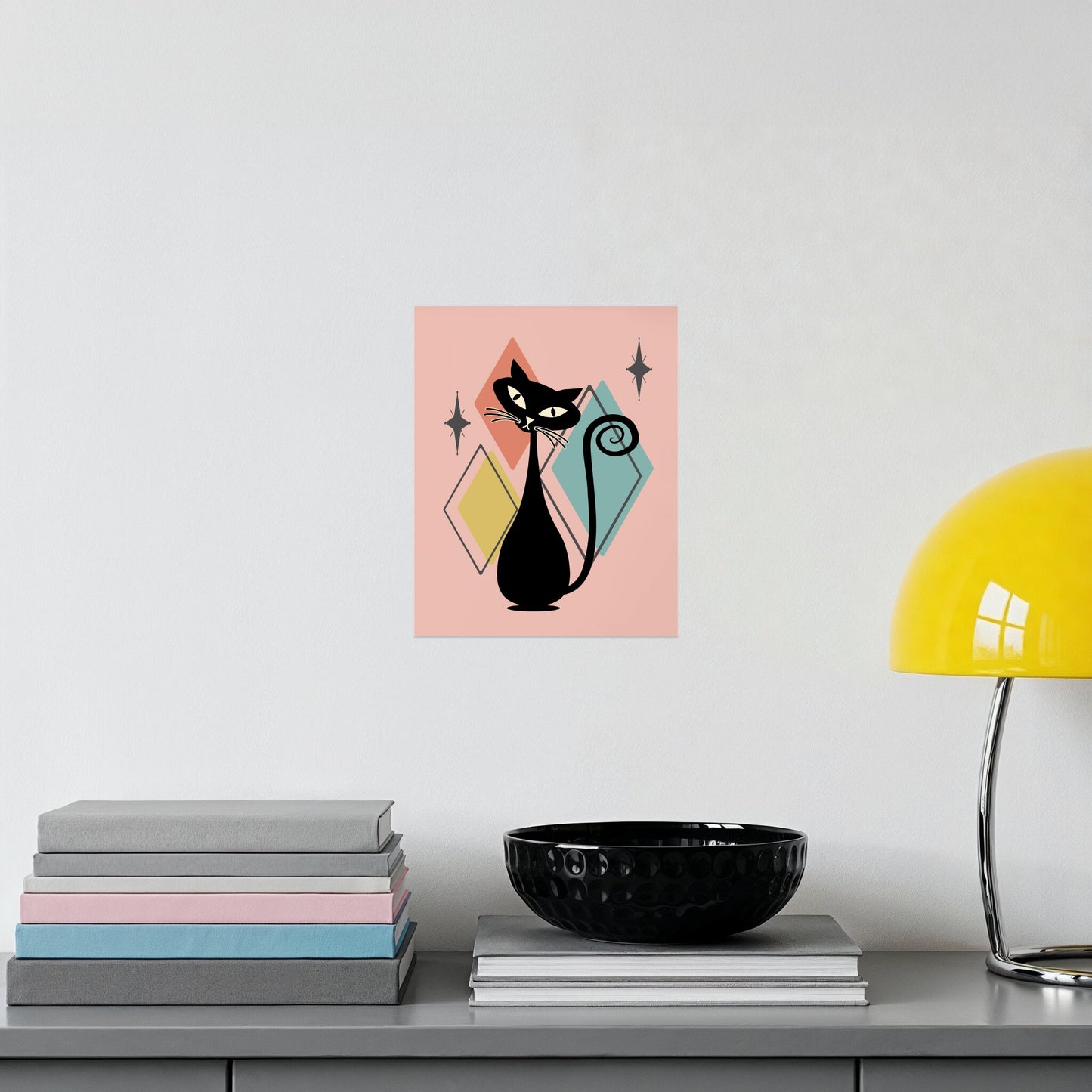 Retro Cat with Geometric Symbols Wall Art product