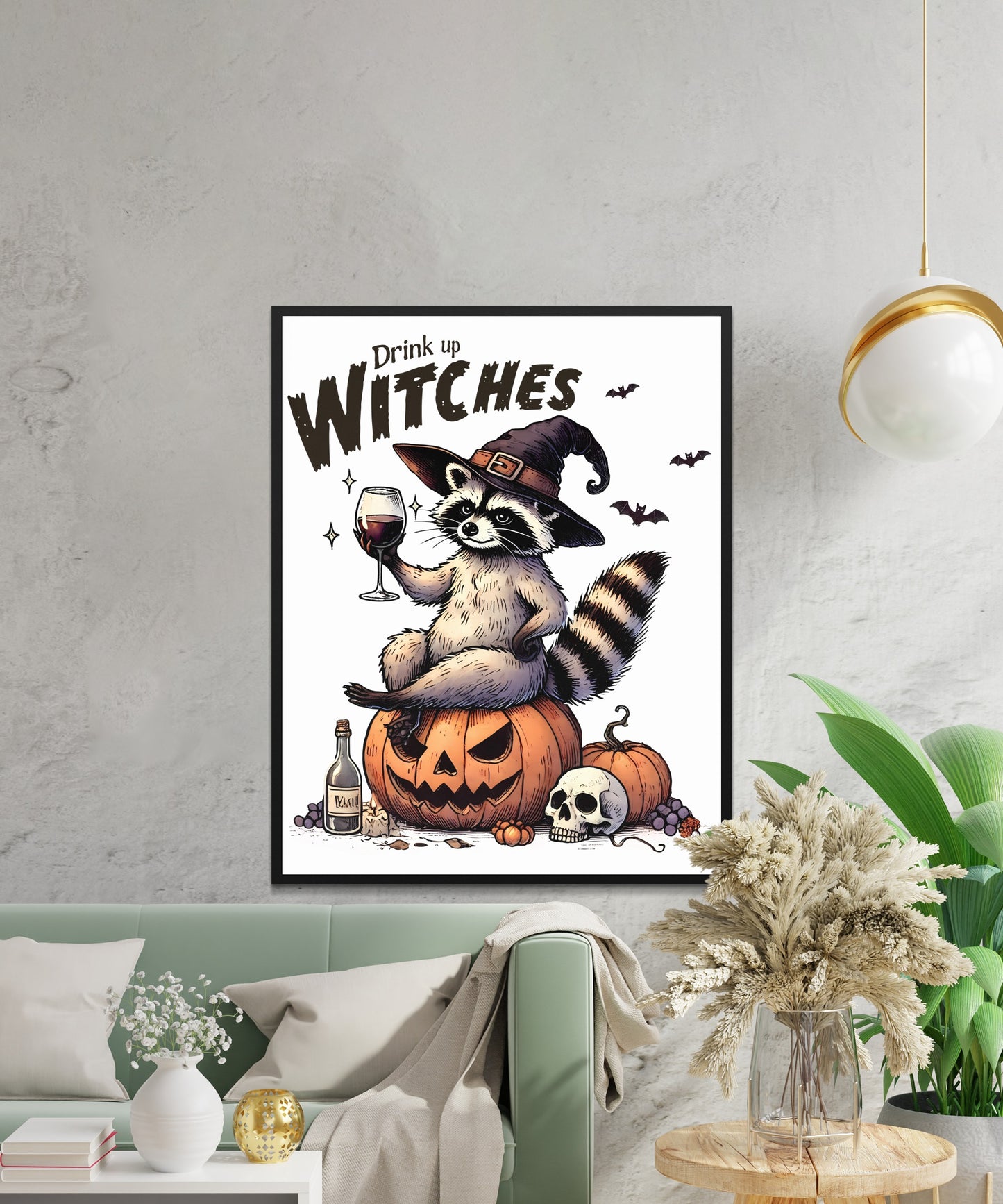 Halloween Decor Raccoon with Wine Witch Hat product