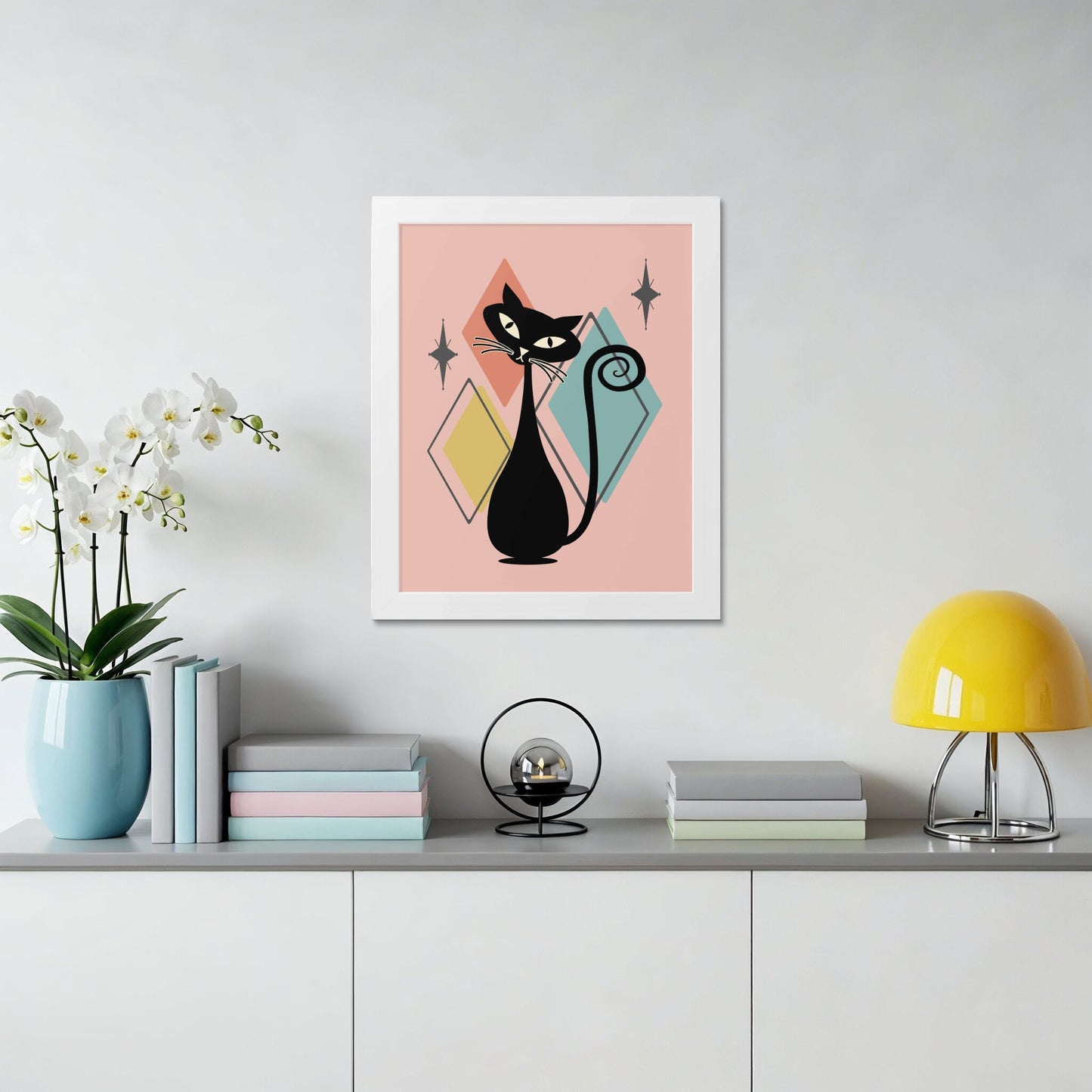 Geometric Cat Art Print for Modern Home Decor product