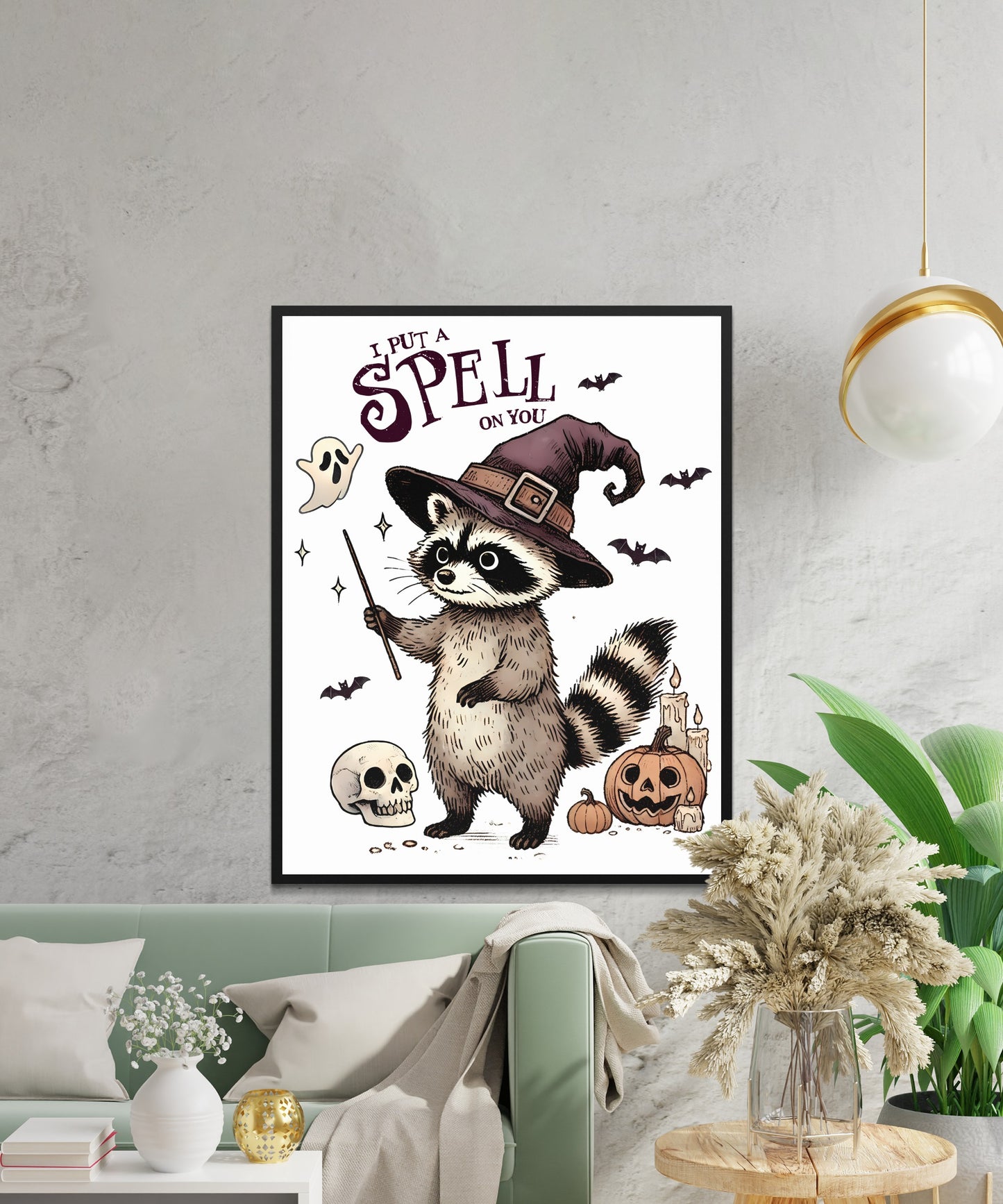 Adorable Witch Raccoon Halloween Art Print product