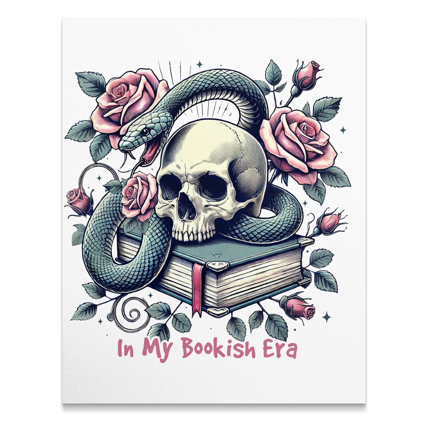 Vintage Skull with Snake and Roses Bookish Art product type
