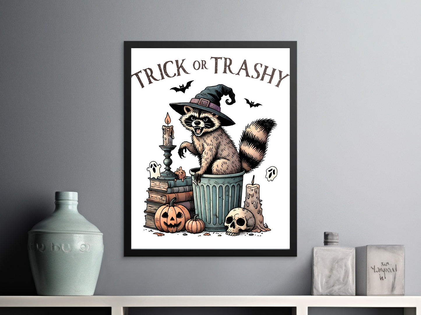 Trick or Trashy Raccoon Witch Decor Poster product