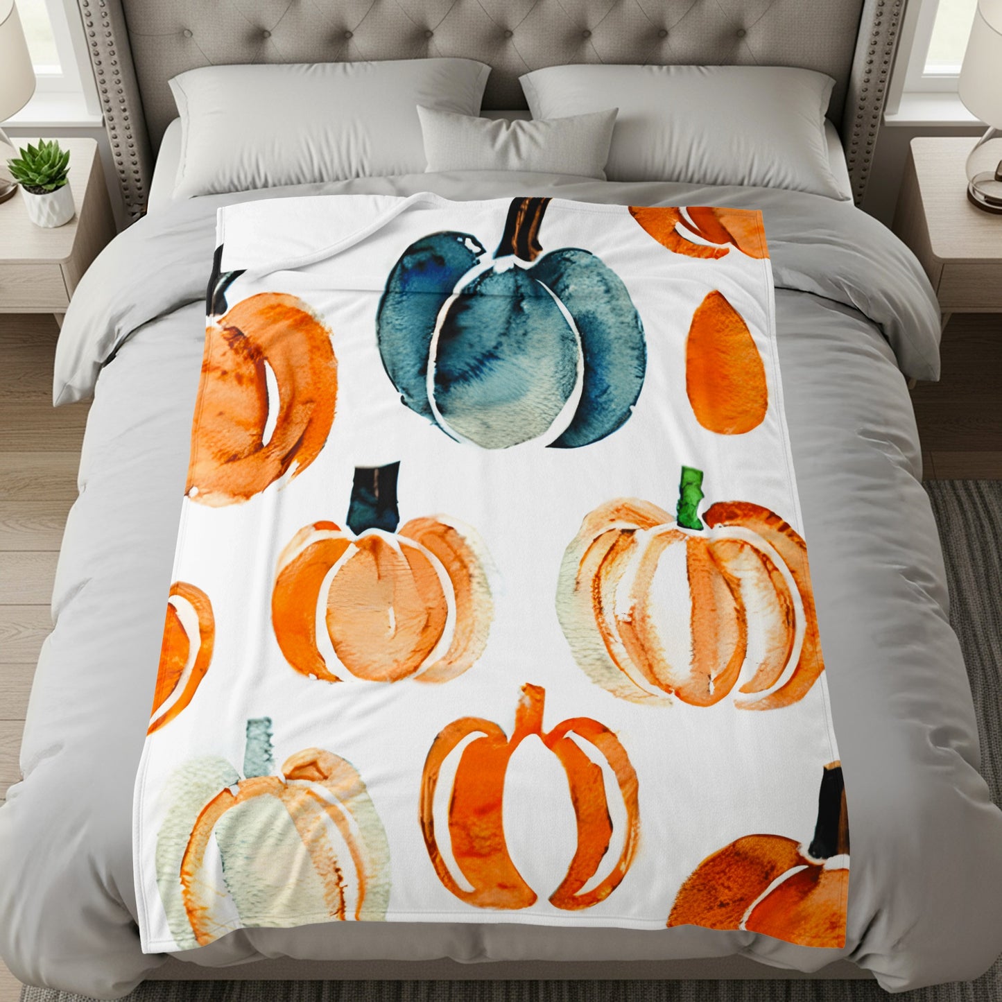 Watercolor Pumpkin Pattern on Soft Cozy Blanket product