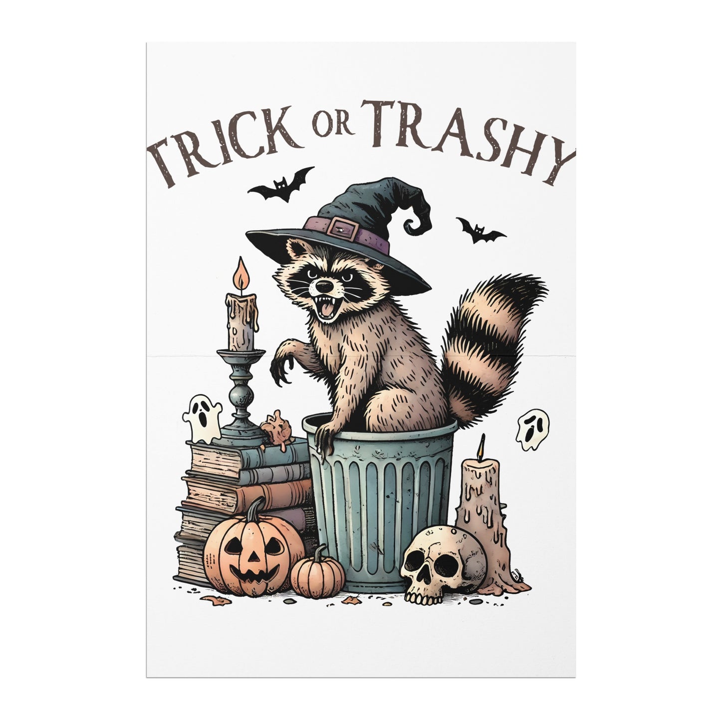 Trick or Trashy Halloween Raccoon Art Poster product