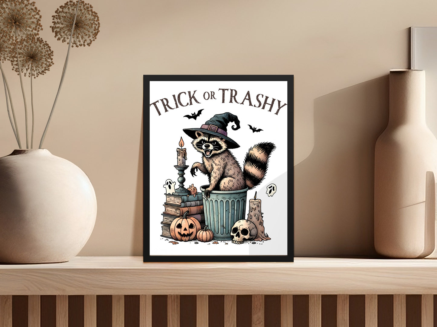 Trick or Trashy Raccoon Halloween Wall Art product