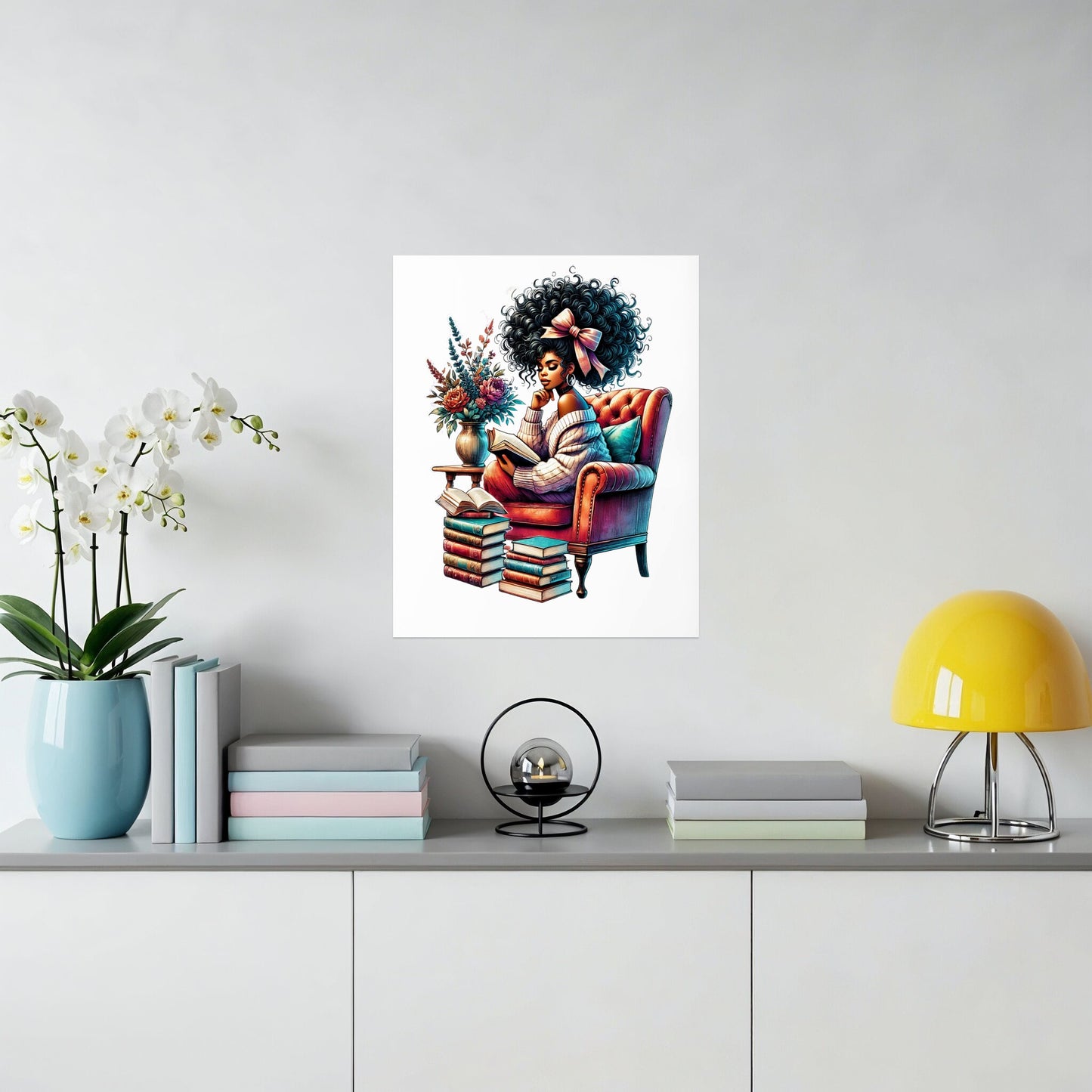 Woman Reading with Stacked Books Wall Art product type