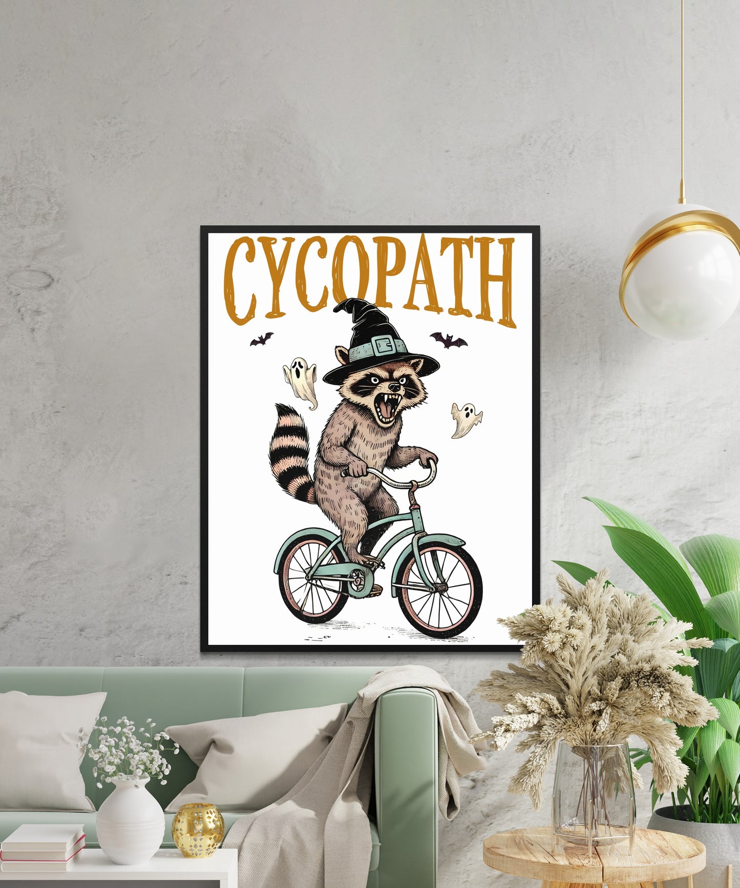 Scary Raccoon on Bicycle Halloween Wall Art product