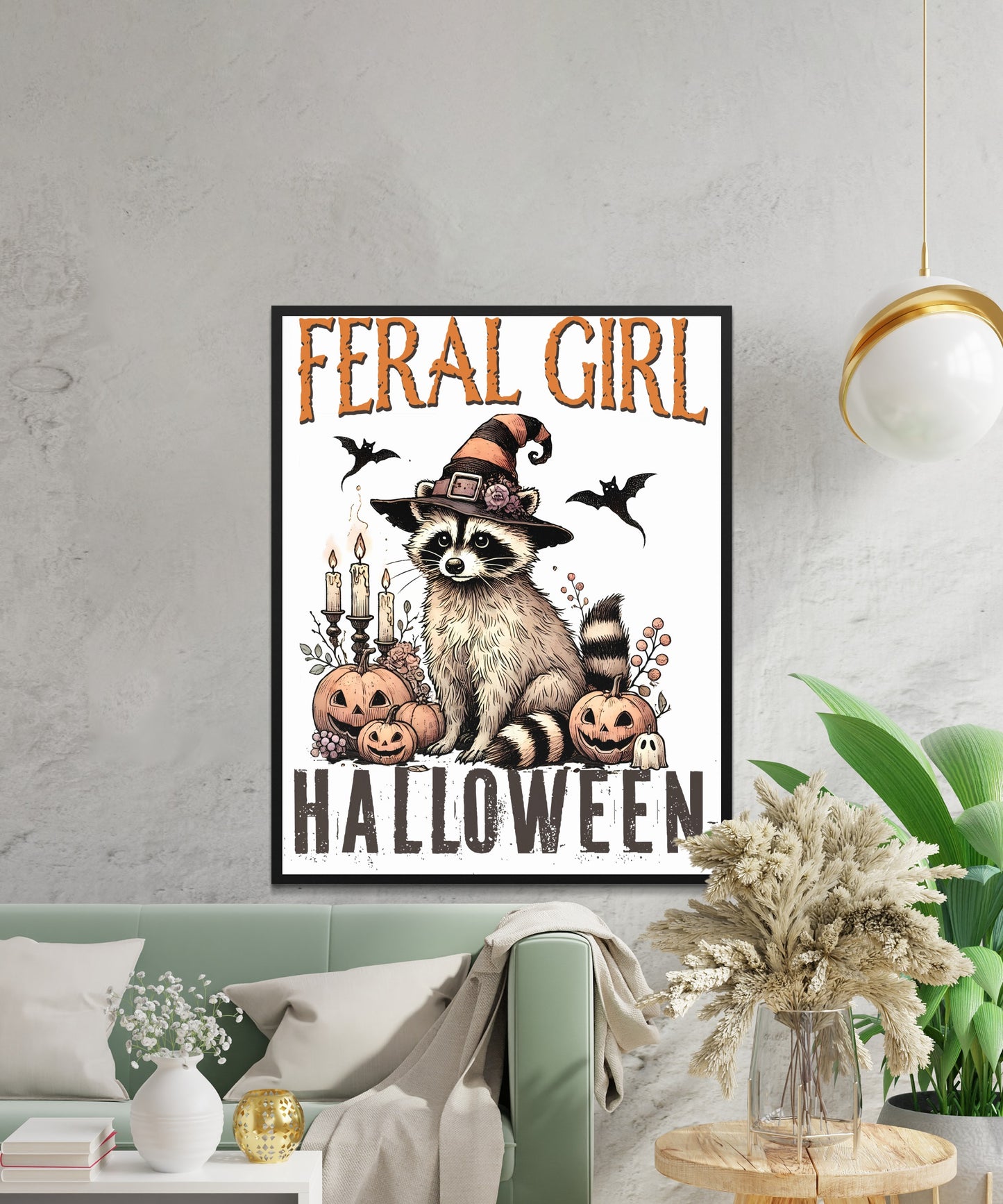 Feral Girl Halloween Raccoon Witch Poster Product