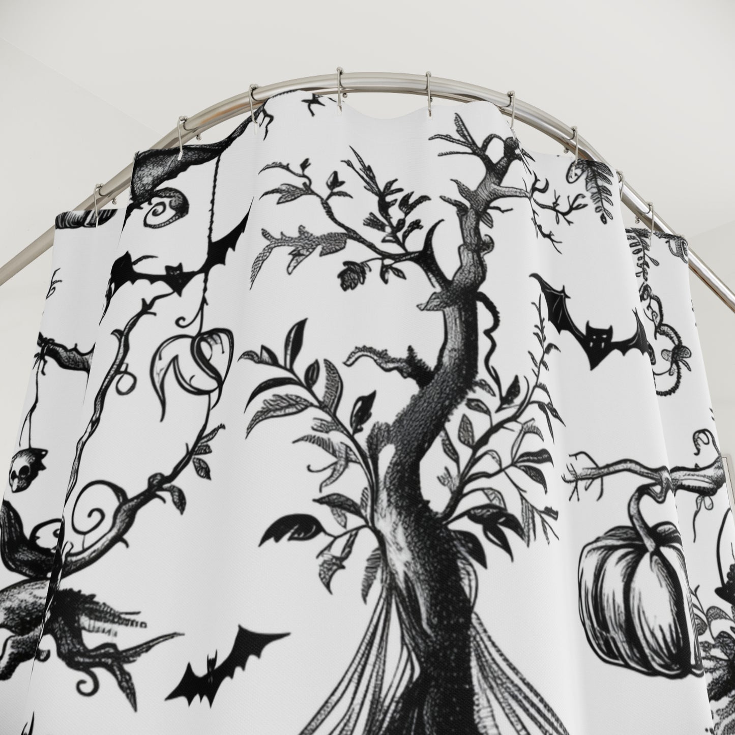Gothic Halloween Tree and Bats Print Shower Curtain product type