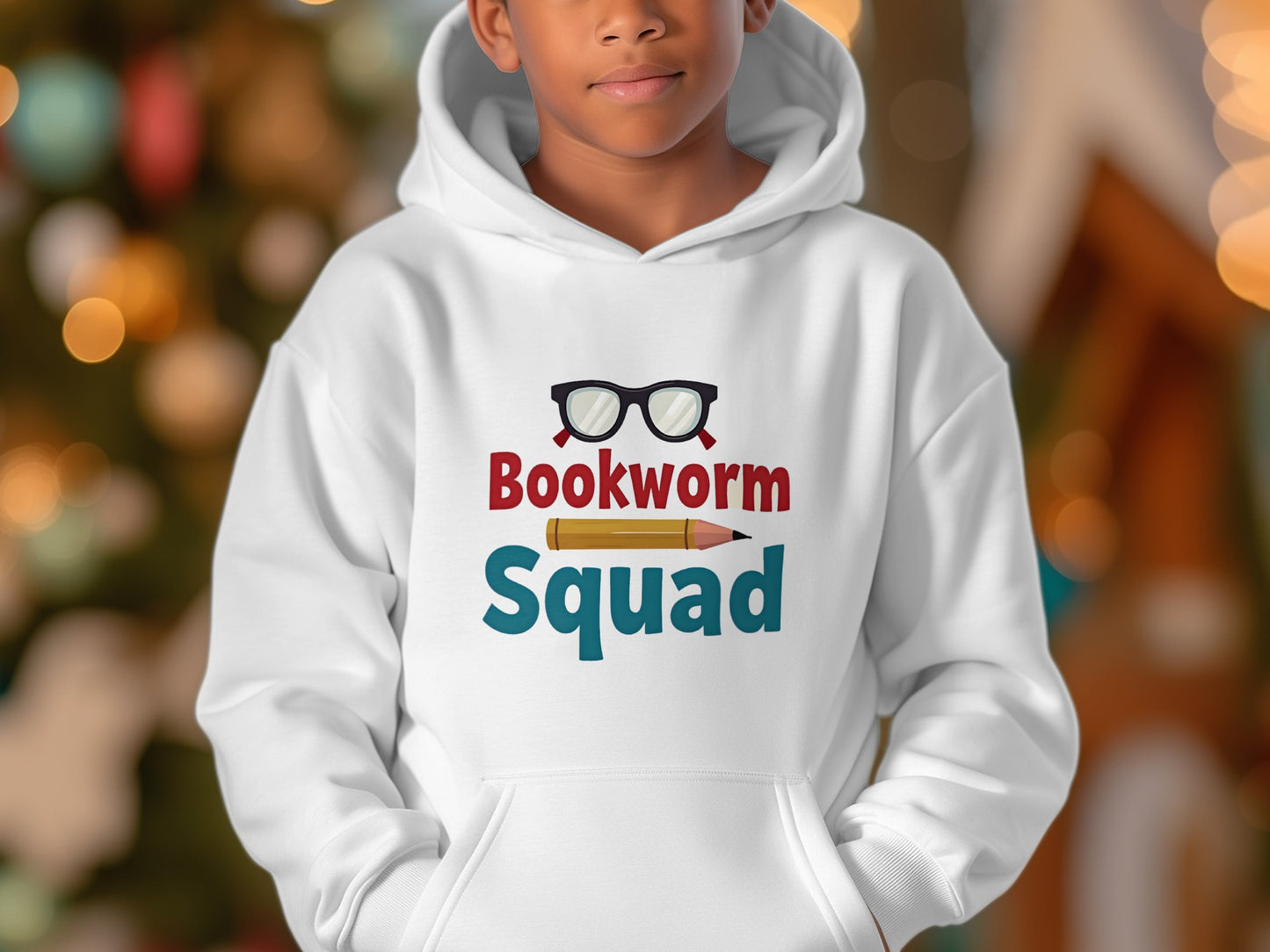 Bookworm Squad Hoodie with Glasses and Pencil product type