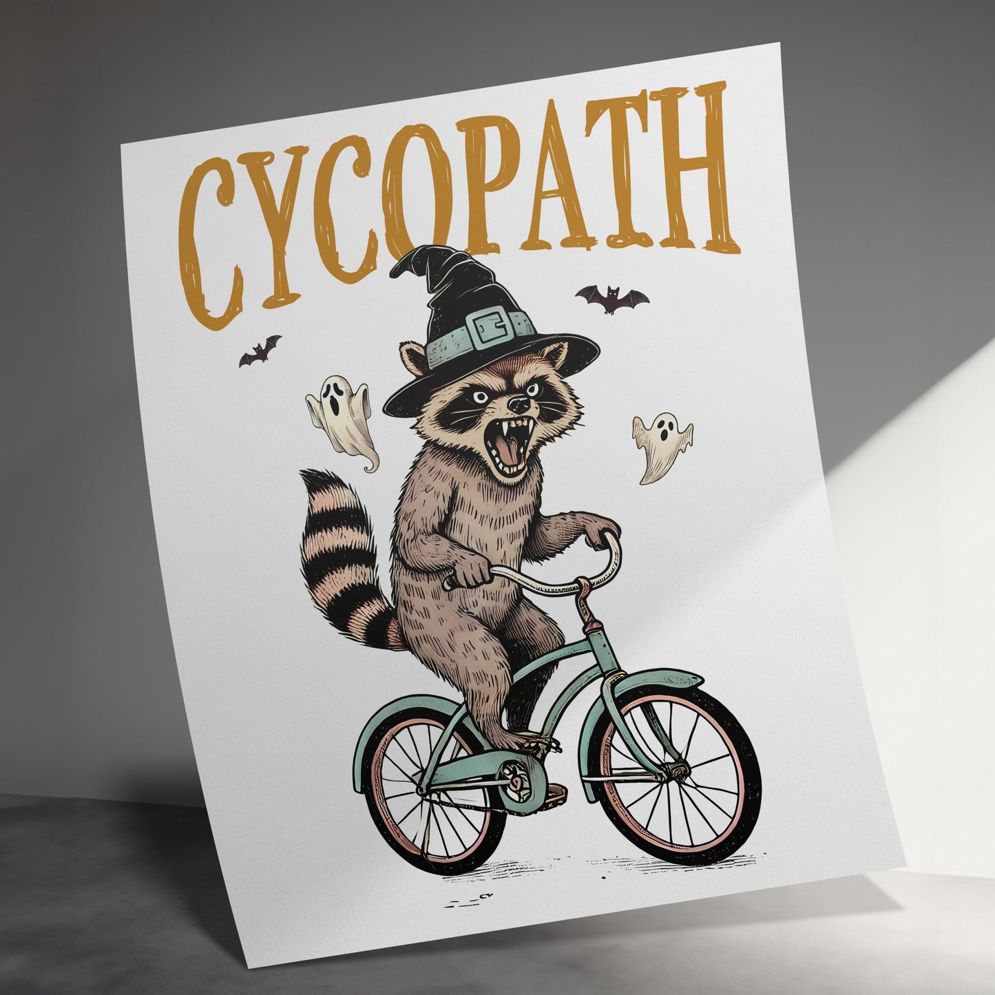 Funny Raccoon on Bicycle Halloween Poster product