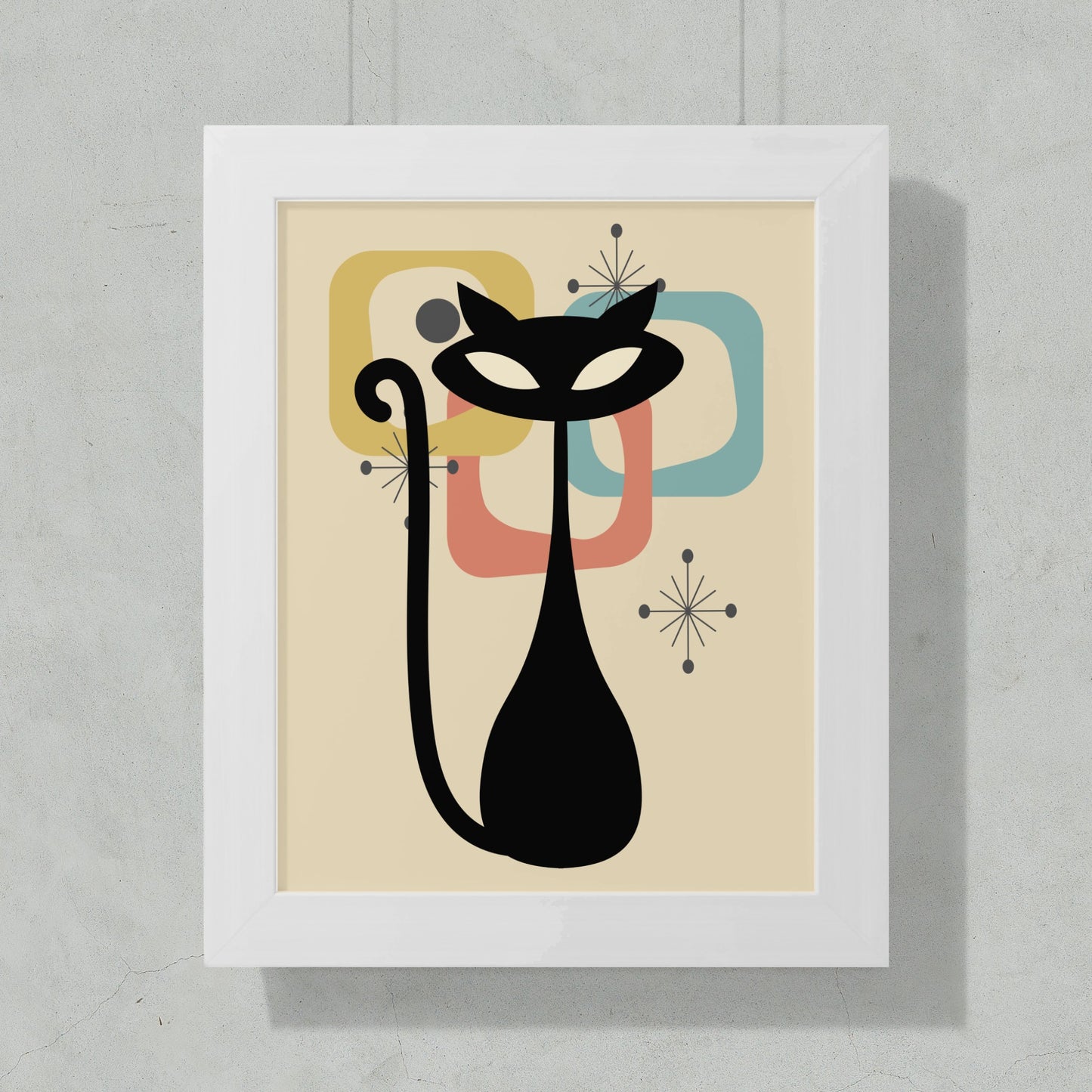 Abstract Cat Silhouette in Retro Squares Art Print product