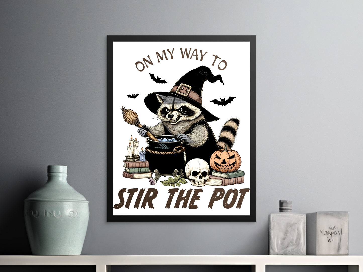 On My Way to Stir The Pot Witch Raccoon Art product
