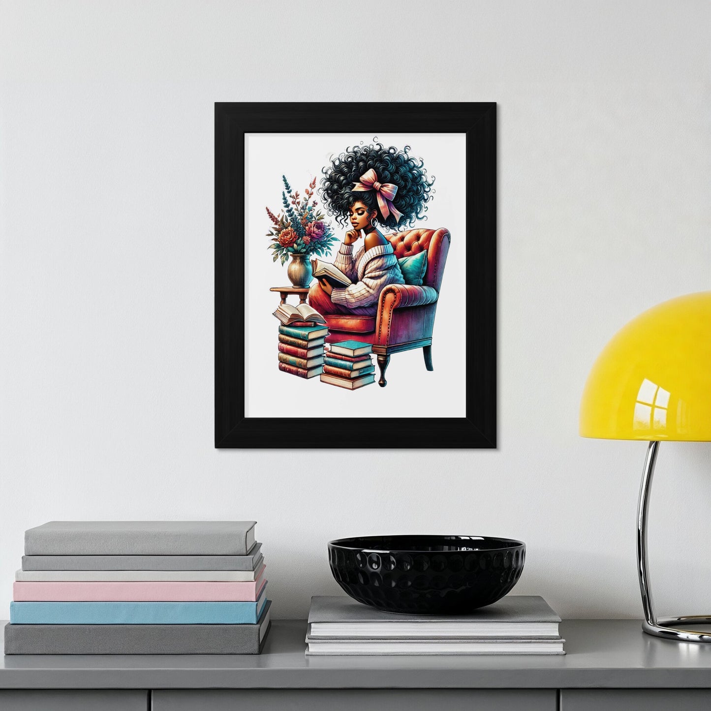 Reading Lady with Black Frame Wall Art product