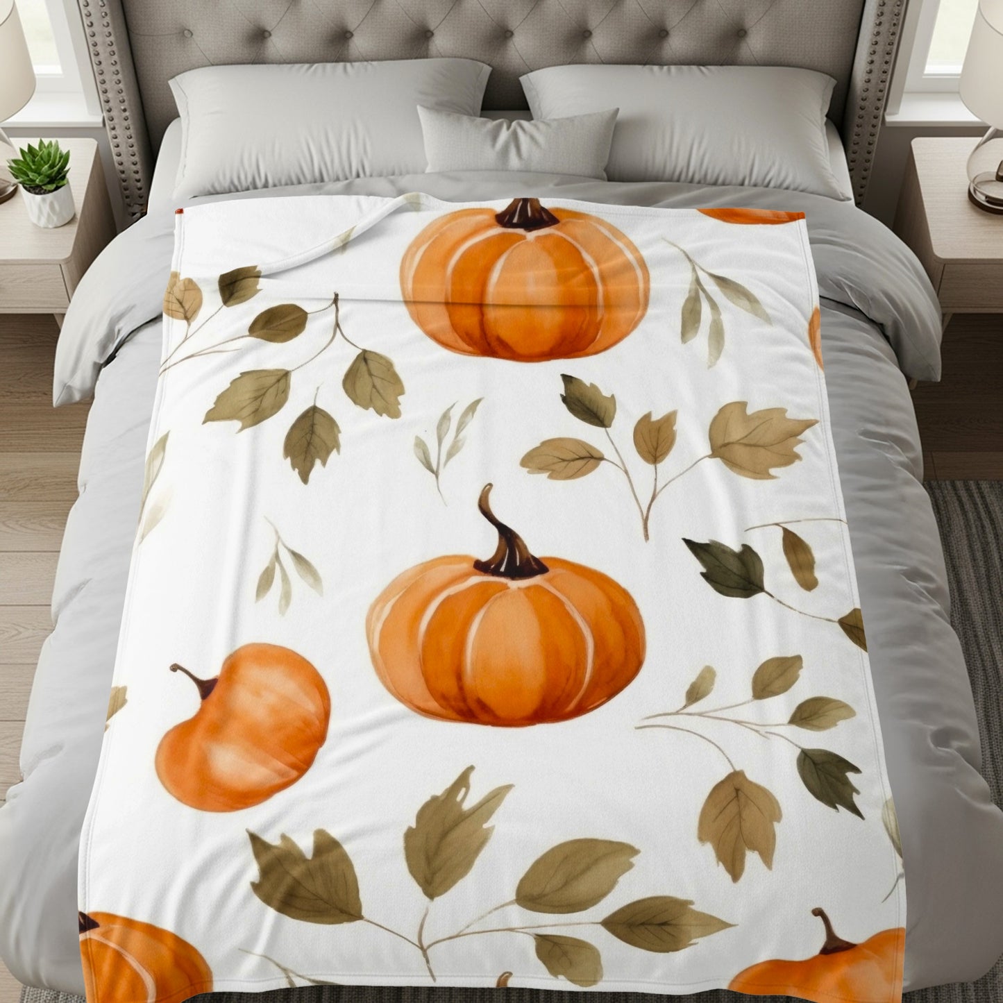 Autumn Pumpkin and Leaf Pattern Throw Blanket product
