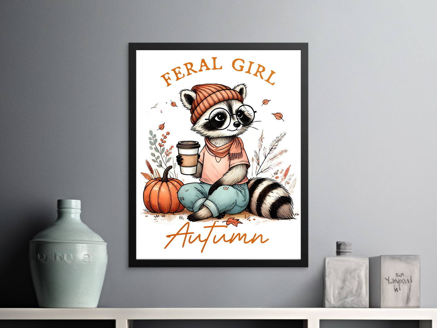 Cozy Autumn Raccoon Feral Girl Wall Art Product