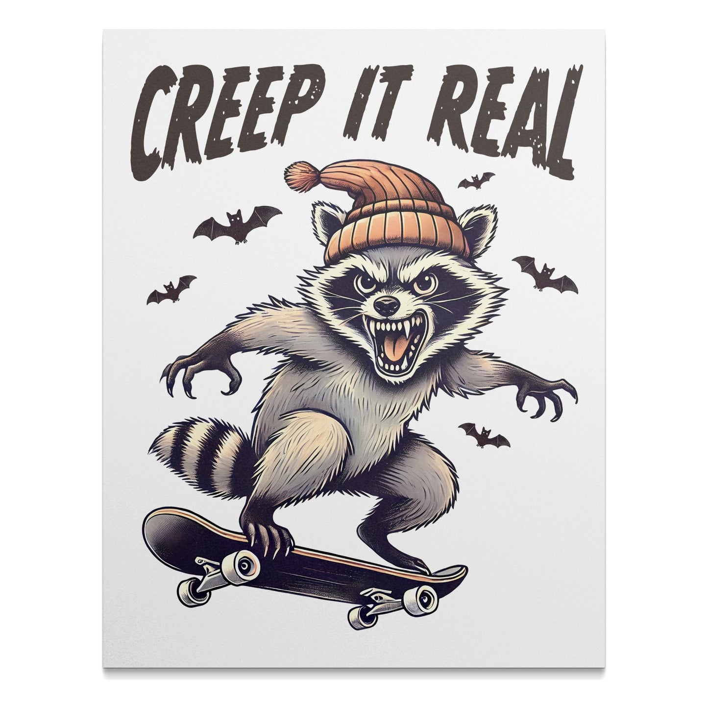 Creep It Real Raccoon Skateboarding Art Print product type