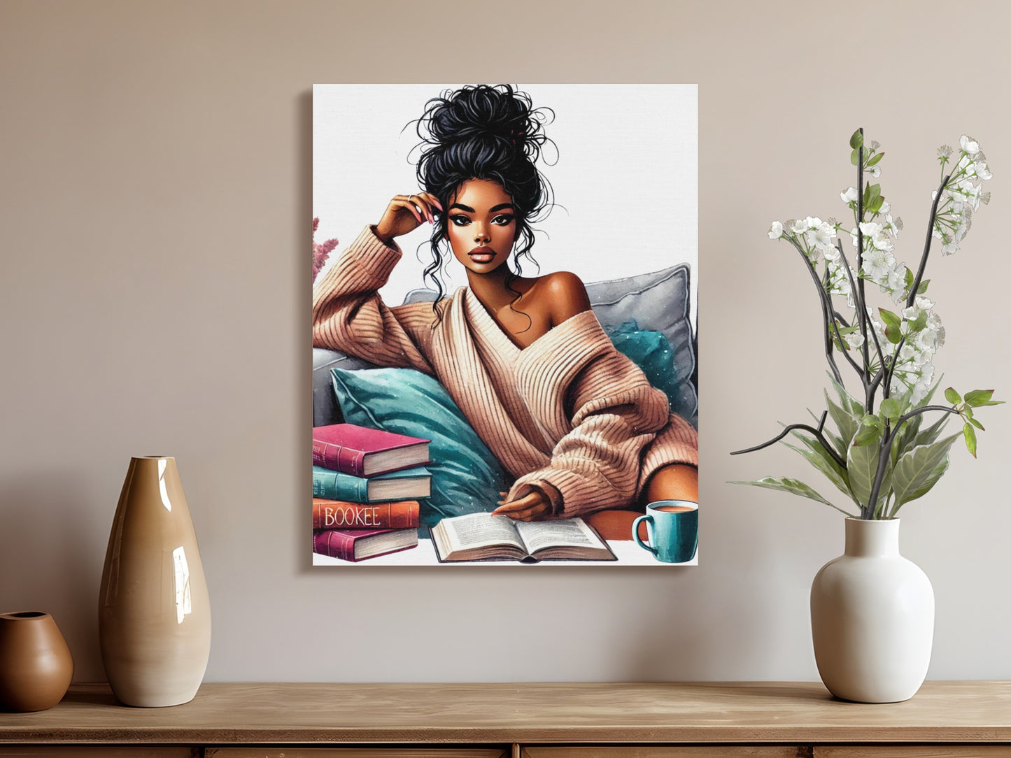 Cozy Reading Corner with Stylish Woman Canvas product