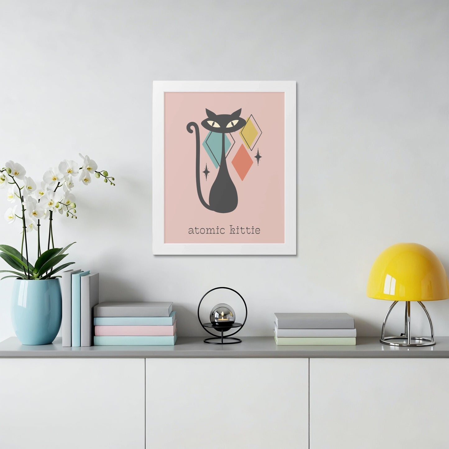 Retro Atomic Kittie Geometric Wall Art Print product
