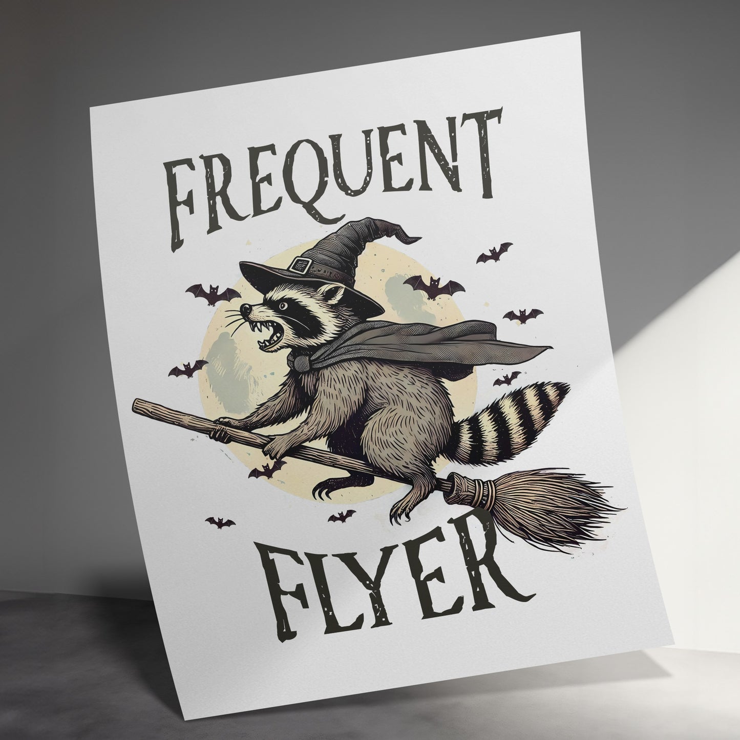 Frequent Flyer Raccoon Witch Broomstick Art Print Product