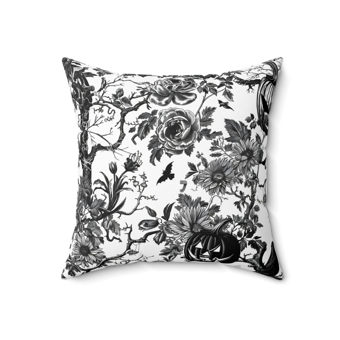 Halloween Themed Black and White Floral Pillow product