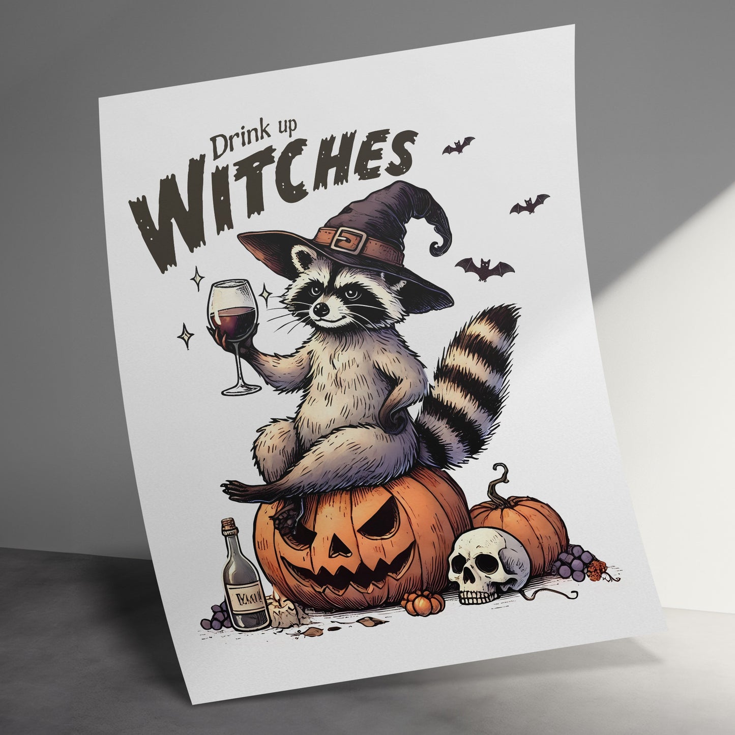 Halloween Poster with Festive Raccoon and Pumpkins product