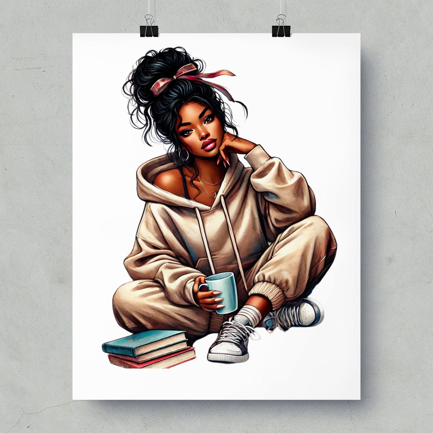 Stylish Relaxed Girl with Coffee Mug Art Print product