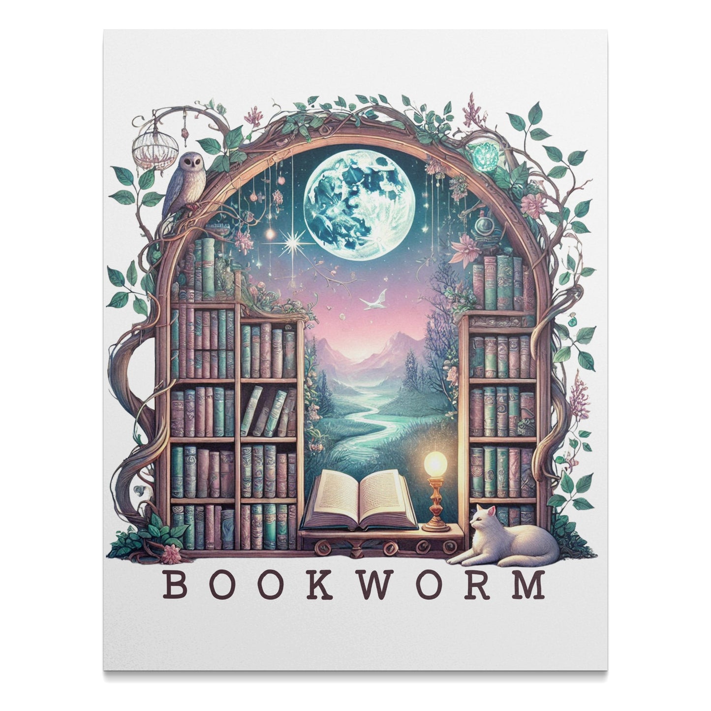 Enchanting Nighttime Library Scene Bookworm product type