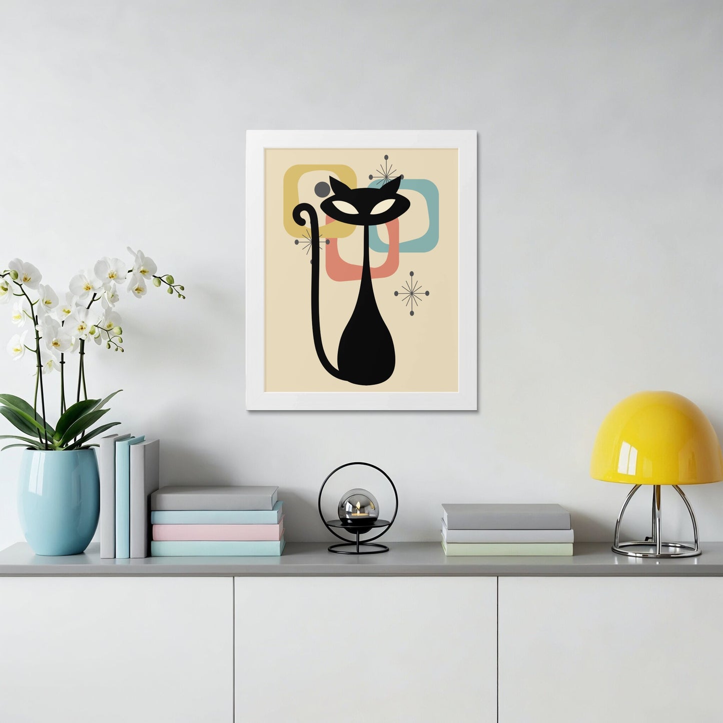 Retro Cat Silhouette with Abstract Square Accents product type