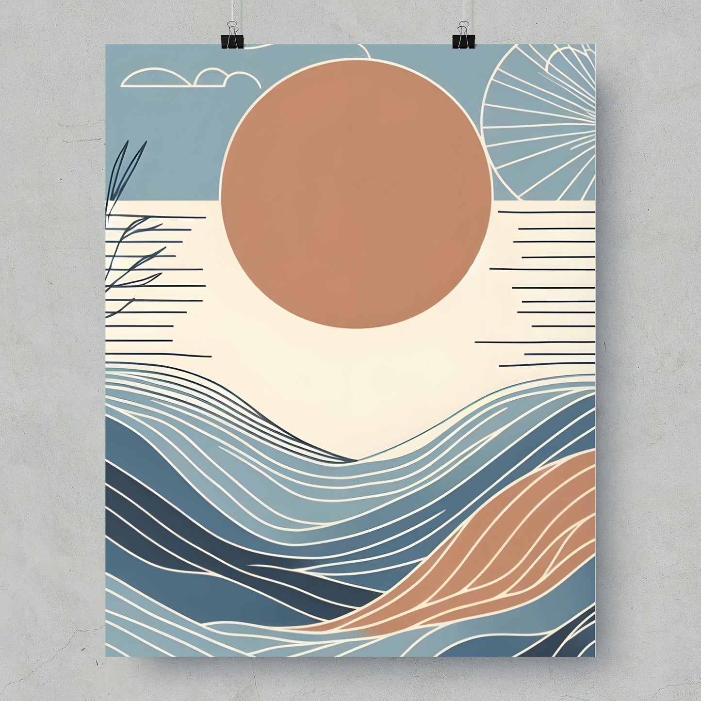Abstract Geometric Sun and Waves Wall Art Product
