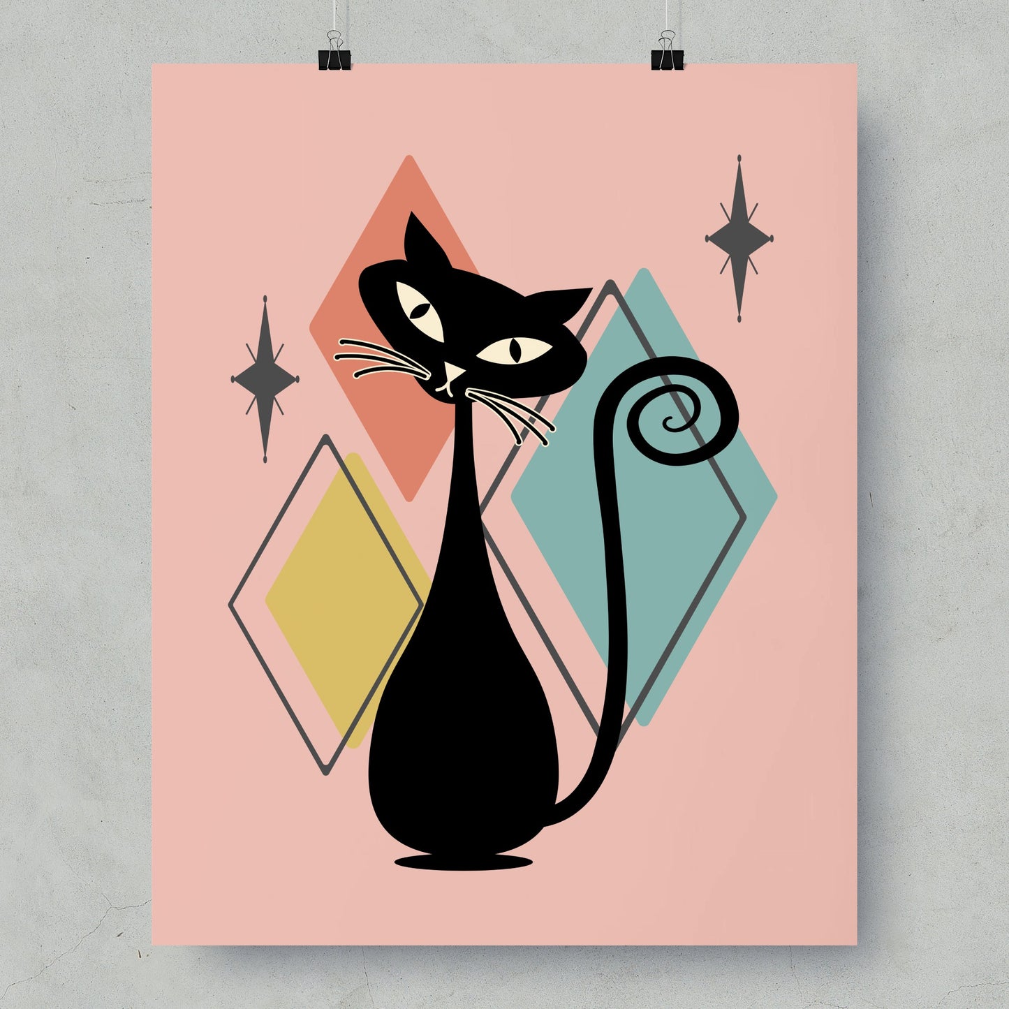 Vintage Style Cat Print with Geometric Background product