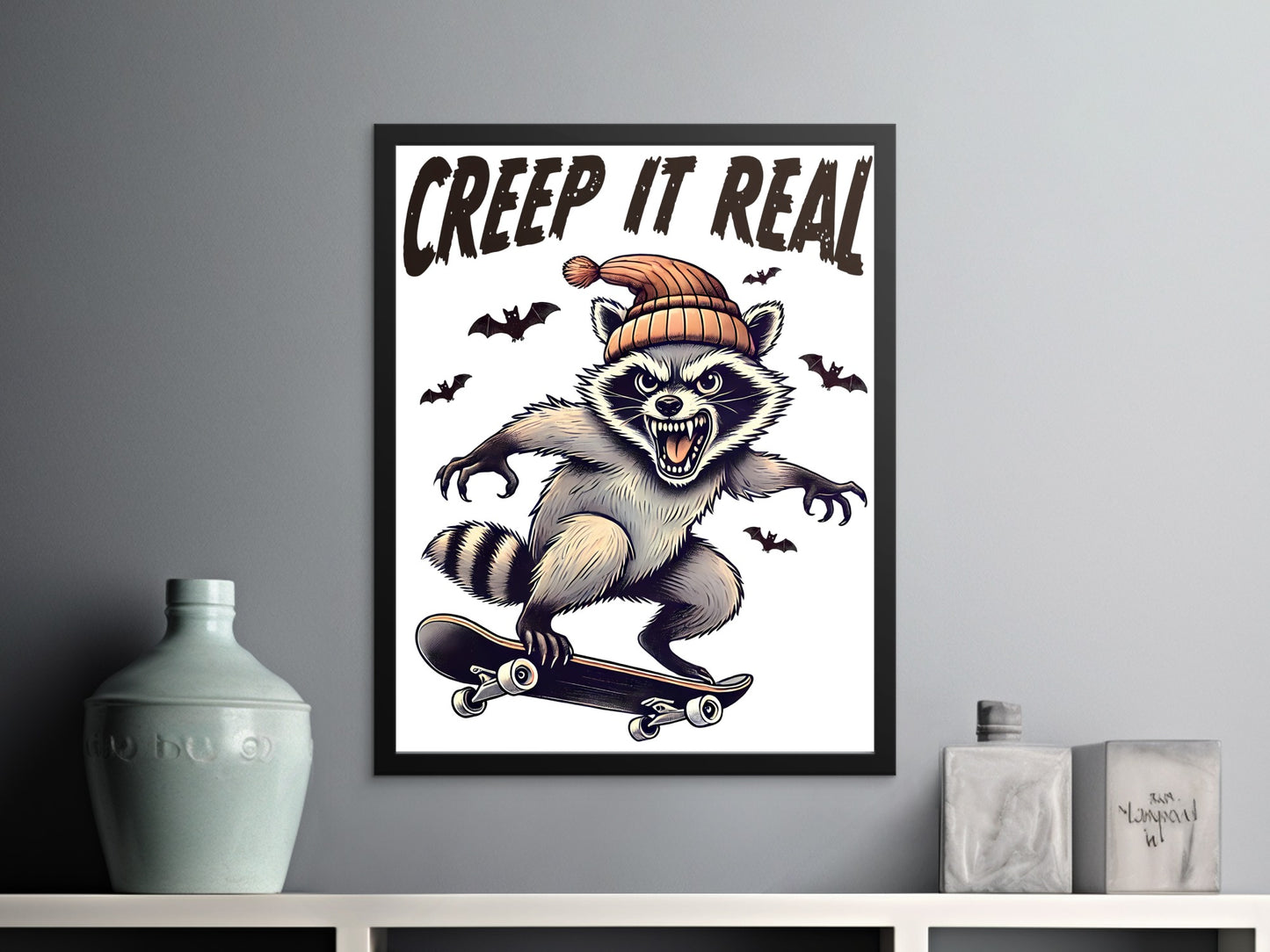 Creepy Halloween Racoon with Skating Poster product