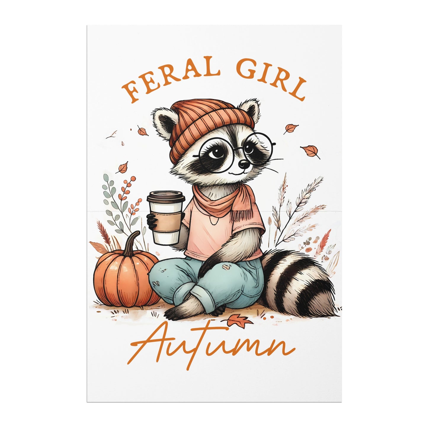 Feral Girl Autumn Raccoon Themed Art Print product type