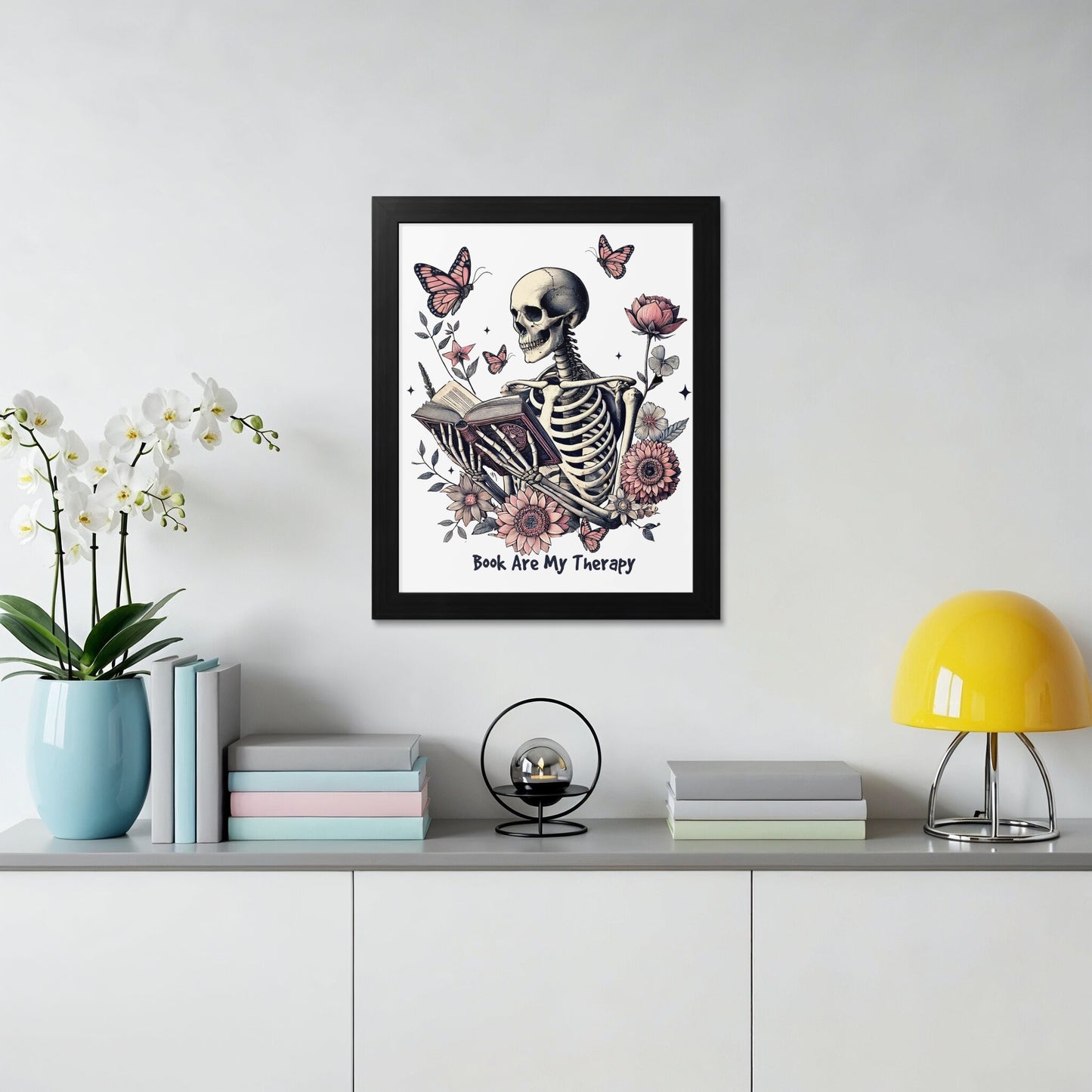 Skeleton with Books and Flowers Wall Art product type