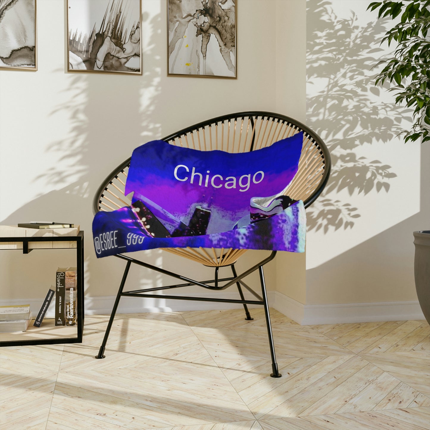 Chicago Skyline Throw Blanket Soft Fleece Cozy Warm Plush Velveteen Minky Blanket