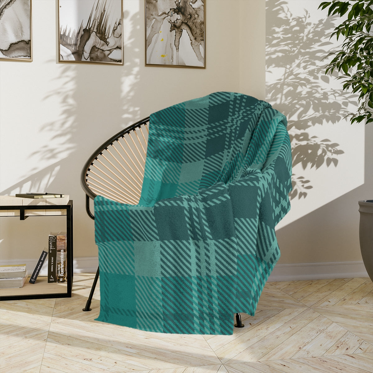 Green Plaid Throw Blanket, Check Fleece Blanket, Minky Blanket Adult, Velveteen, Cute Plush Blanket