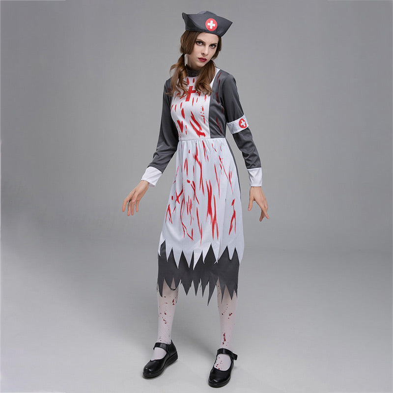 Bloody Nurse Costume Cosplay Goth Spooky Horror Halloween Costume