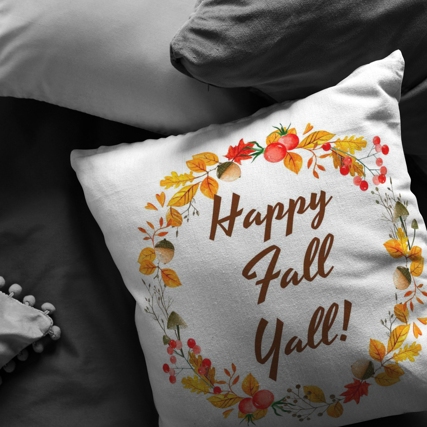 Fall Throw Pillow Cover Home Decor Couch Accent Decorative Pillow Happy Fall Yall!