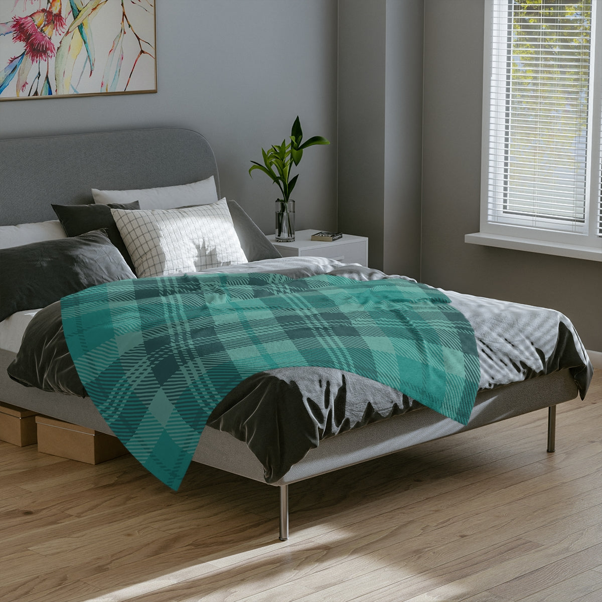 Green Plaid Throw Blanket, Check Fleece Blanket, Minky Blanket Adult, Velveteen, Cute Plush Blanket