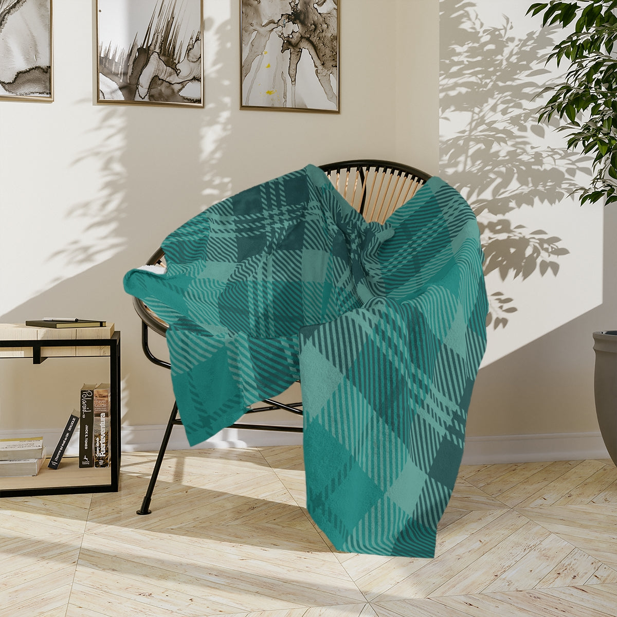 Green Plaid Throw Blanket, Check Fleece Blanket, Minky Blanket Adult, Velveteen, Cute Plush Blanket