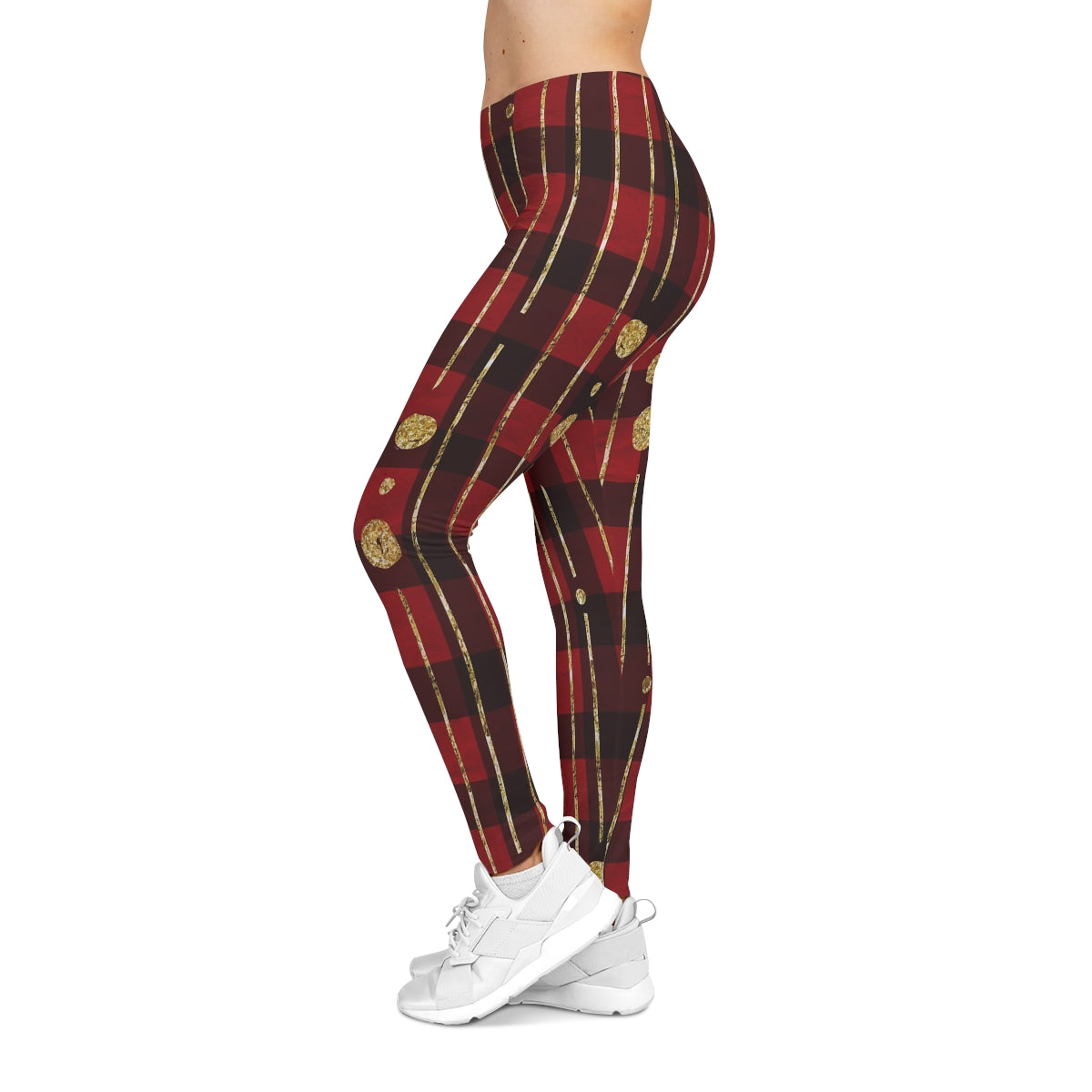 Christmas Leggings for Women, Red & Black Plaid Winter Casual Pants, Women's Holiday Clothing